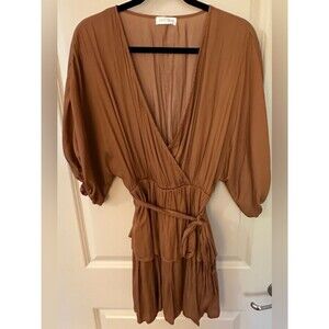 vestique boutique brass short sleeve mini ruffle dress womens sz small